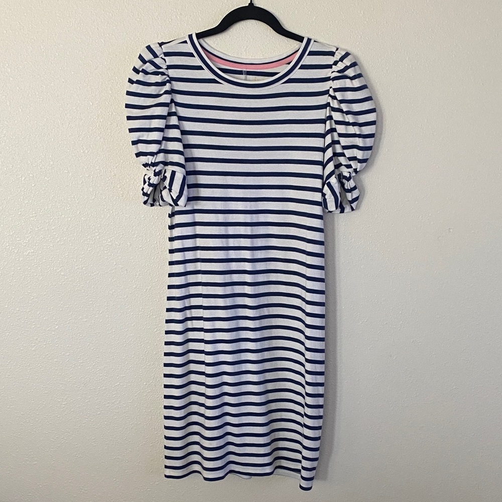 Lilly Pulitzer Navy and White Striped Puff Sleeve Anabella Dress